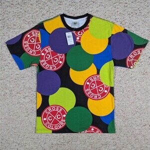 Cross Colours T-Shirt Mens SMALL Posse Circles Polka Dot Streetwear Hip-Hop Tee